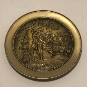 Currier and Ives Vintage Brass Summer Themed Decorative Plate
